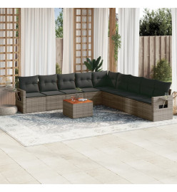 Salon de jardin avec coussins 10 pcs gris résine tressée