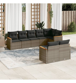 Salon de jardin 8 pcs avec coussins gris résine tressée