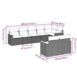 Salon de jardin 8 pcs avec coussins gris résine tressée
