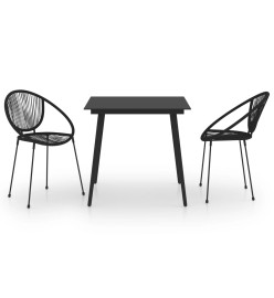 Ensemble à dîner d'extérieur 3 pcs Rotin PVC Noir