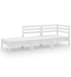 Salon de jardin 3 pcs Blanc Bois de pin massif