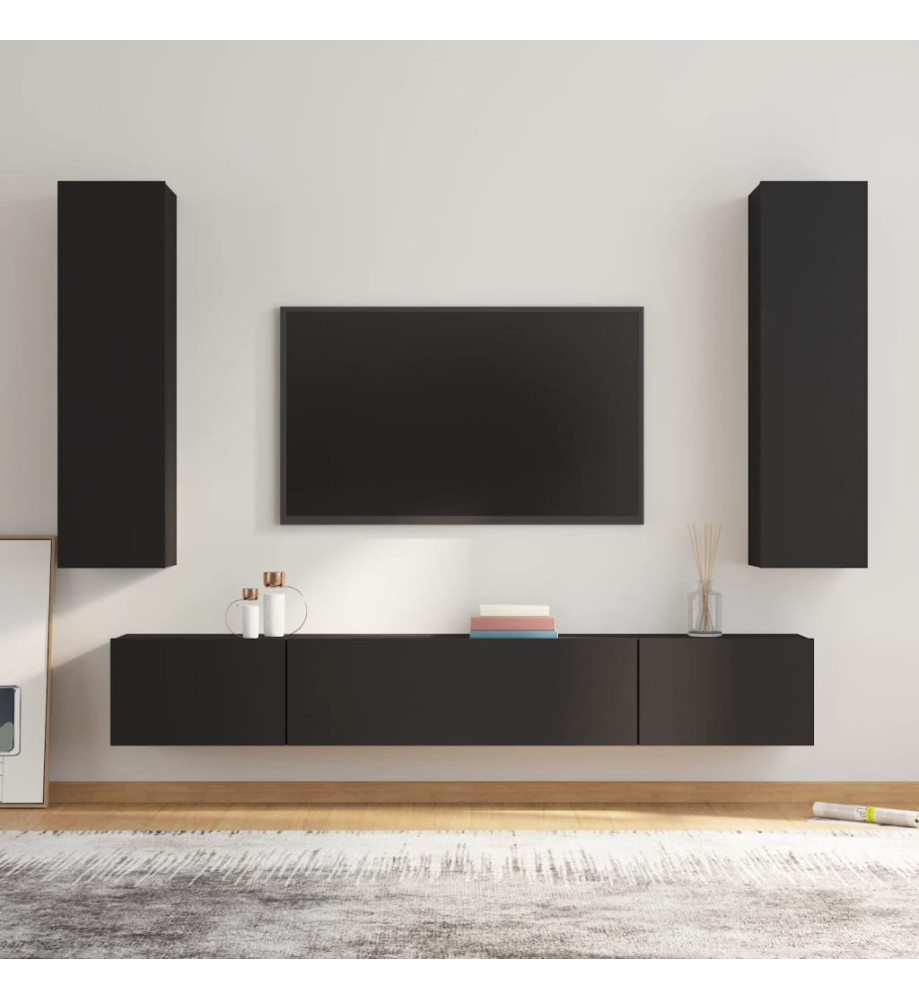 Ensemble de meubles TV 4 pcs Noir Bois d'ingénierie