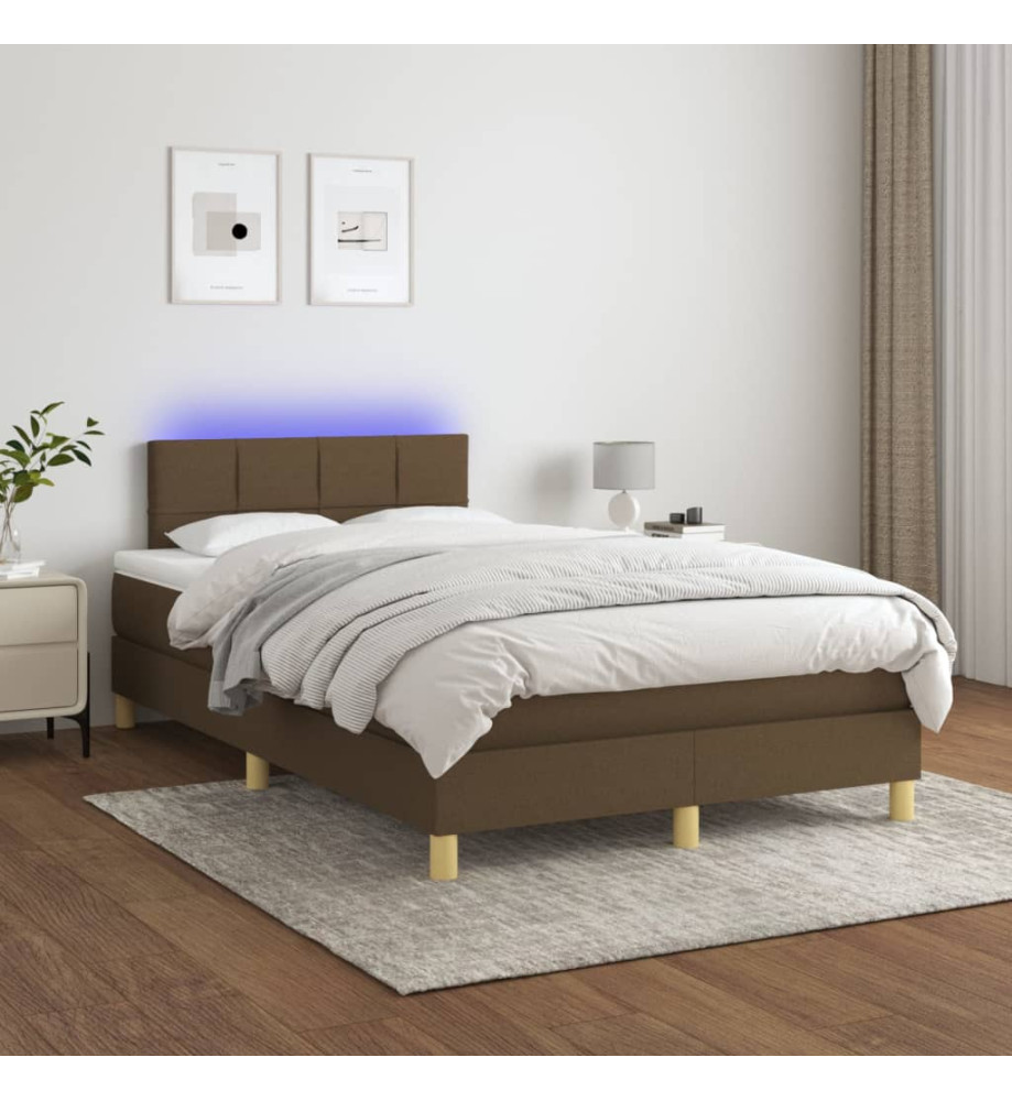 Sommier tapissier matelas et LED Marron foncé 120x200 cm Tissu