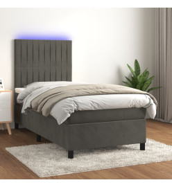 Sommier tapissier matelas et LED Gris foncé 100x200 cm Velours