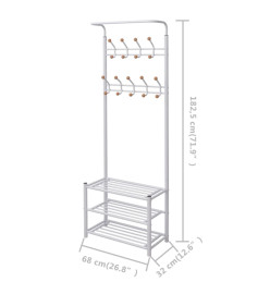 Porte-manteau avec rangement de chaussures 68x32x182,5cm Blanc