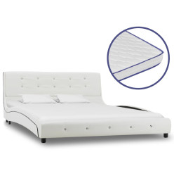 Lit avec matelas à mémoire de forme Blanc Similicuir 140x200 cm