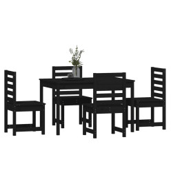 Ensemble à dîner de jardin 5 pcs noir bois massif de pin