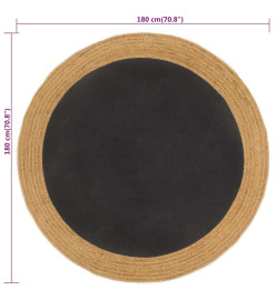 Tapis tressé Noir et naturel 180 cm Jute et coton Rond