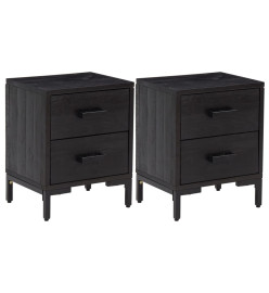 Tables de chevet 2 pcs Noir 36x30x45 cm Bois de pin massif