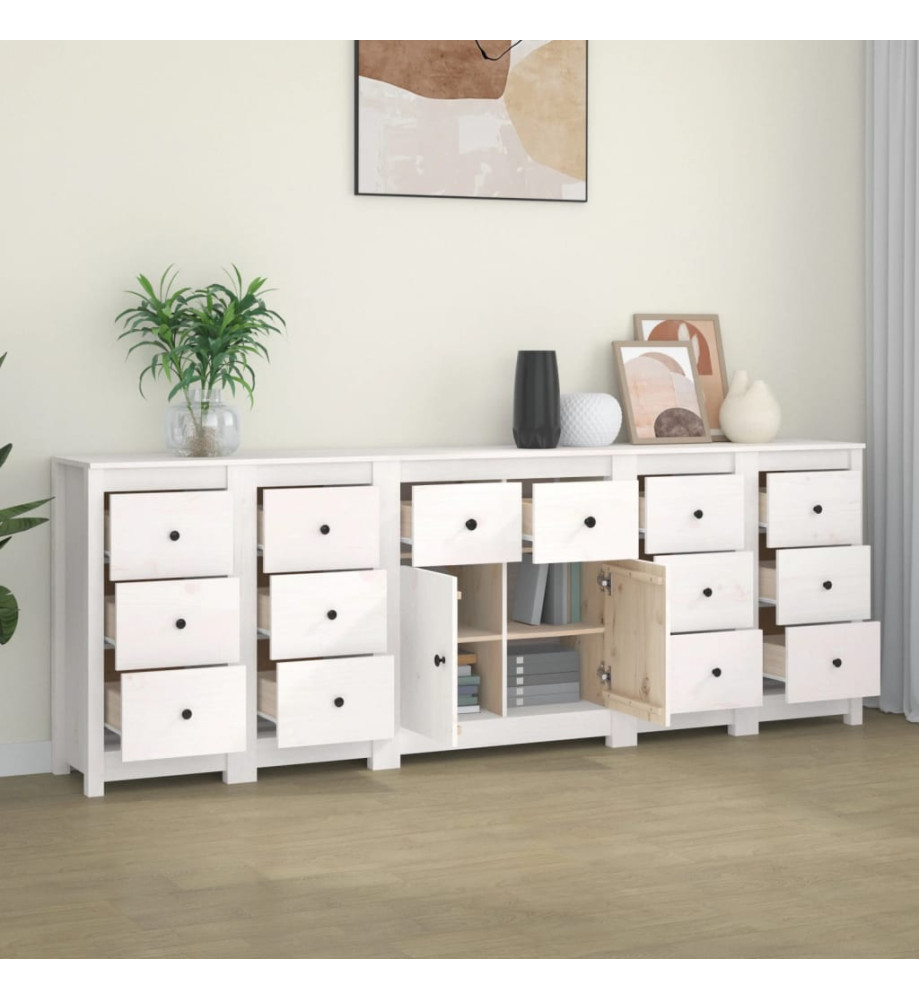 Buffet Blanc 230x35x80 cm Bois massif de pin