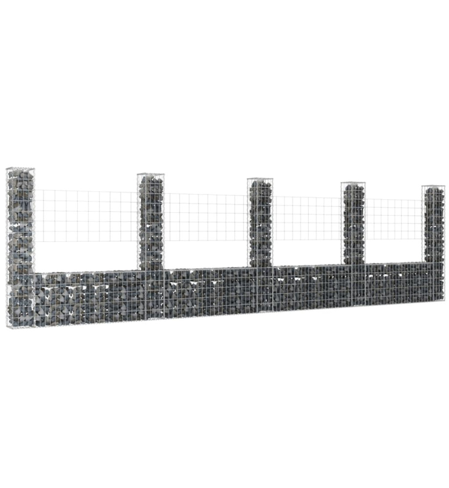 Panier de gabion en forme de U avec 5 poteaux Fer 500x20x150 cm