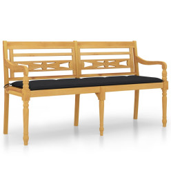 Banc Batavia avec coussin noir 150 cm Bois de teck massif