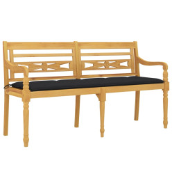 Banc Batavia avec coussin noir 150 cm Bois de teck massif