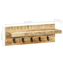 Porte-manteau mural 60x15x20 cm Bois de manguier brut solide