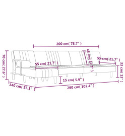 Canapé-lit en forme de L gris clair 260x140x70 cm velours