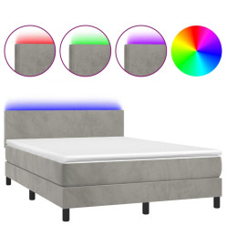 Sommier tapissier matelas et LED Gris clair 140x190 cm Velours