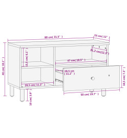 Meuble TV noir 80x33x46 cm bois massif de manguier