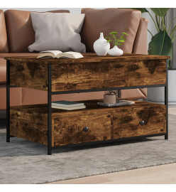 Table basse chêne fumé 85x50x50 cm bois d'ingénierie et métal