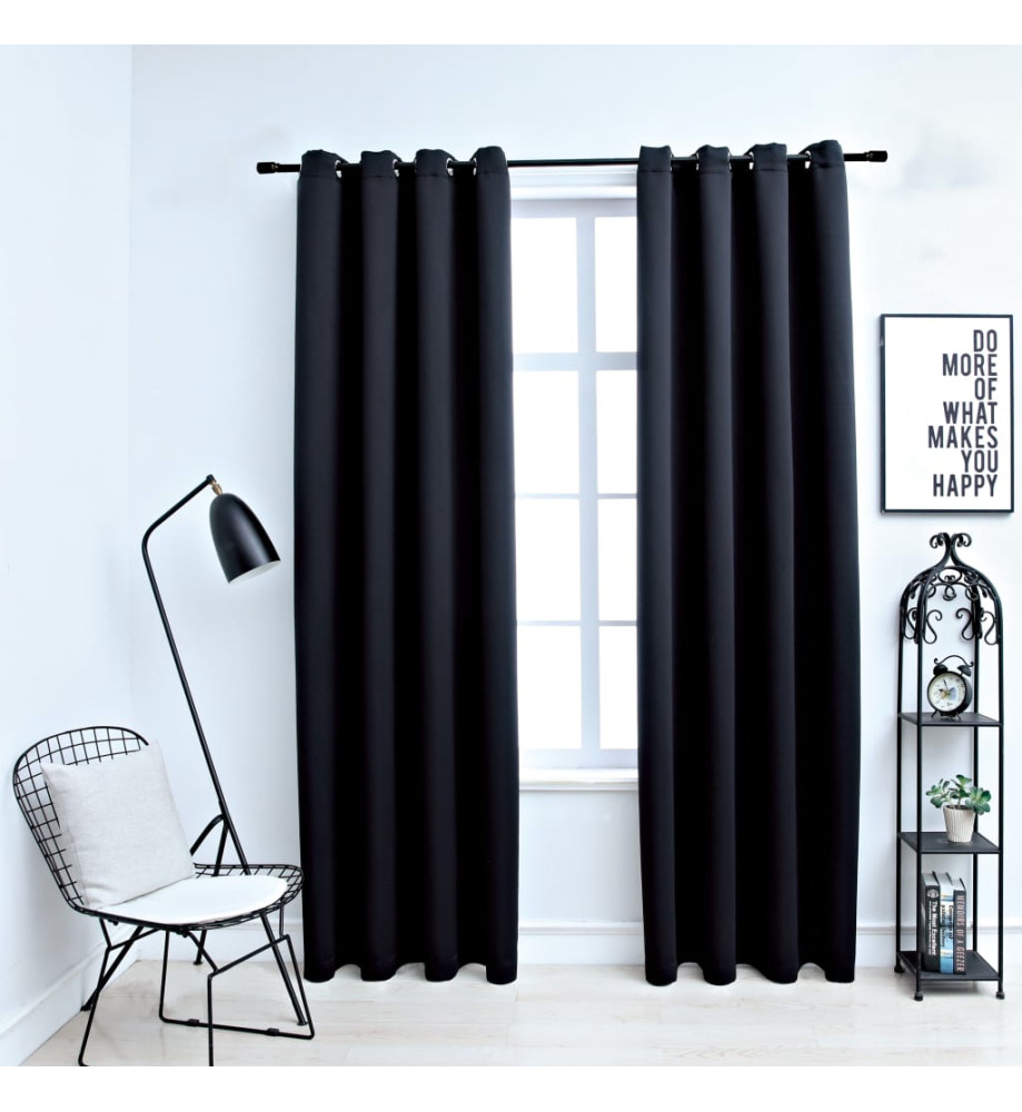 Rideaux occultants avec anneaux en métal 2 pcs Noir 140x225 cm