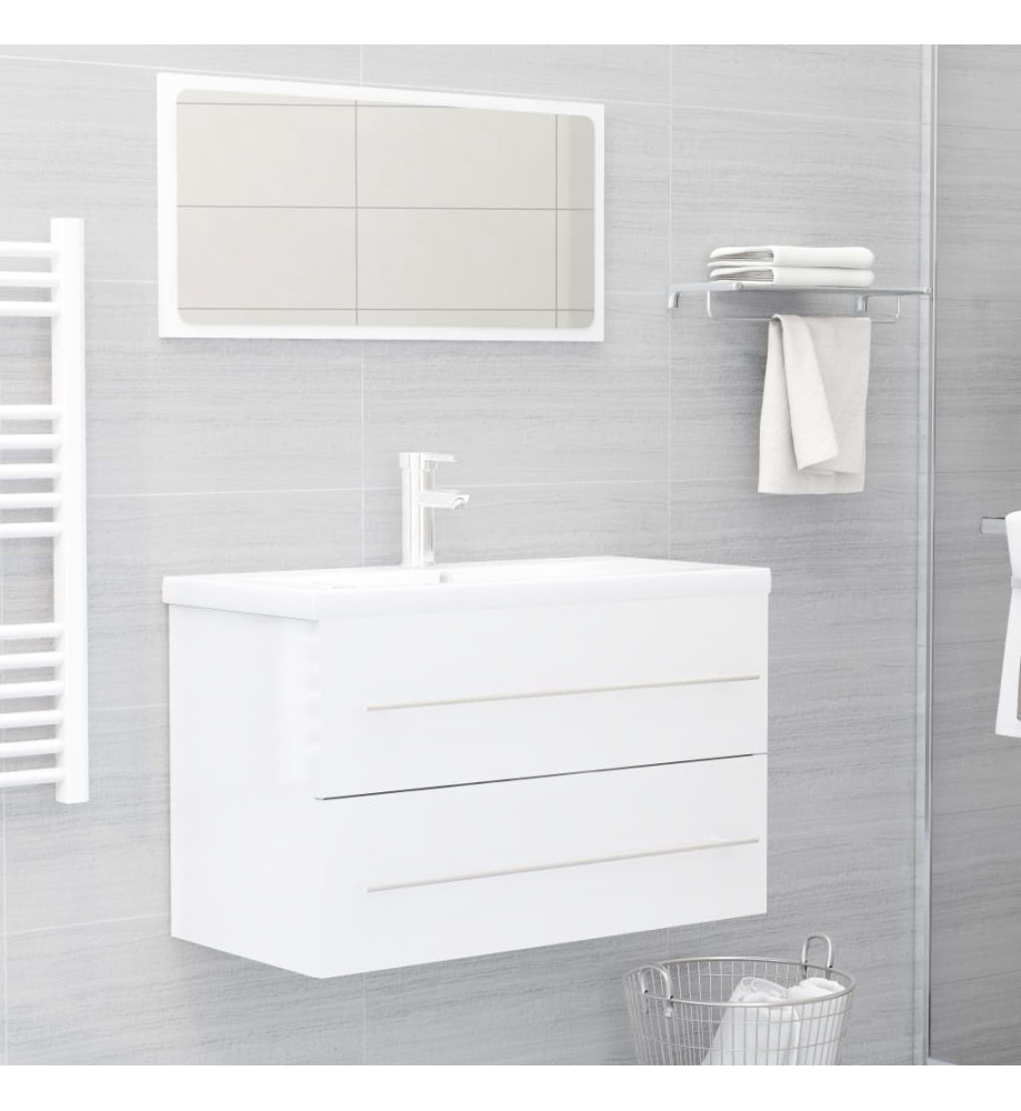 Ensemble de meubles de bain 2 pcs Blanc brillant Aggloméré