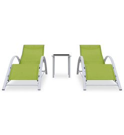 Chaises longues 2 pcs avec table Aluminium Vert