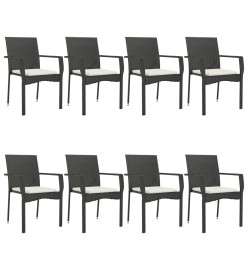 Mobilier à dîner de jardin 9pcs et coussins noir résine tressée