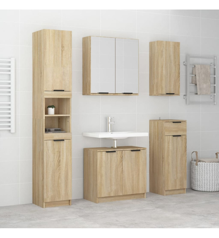 Meubles de salle de bain 5 pcs Chêne Sonoma Bois d'ingénierie