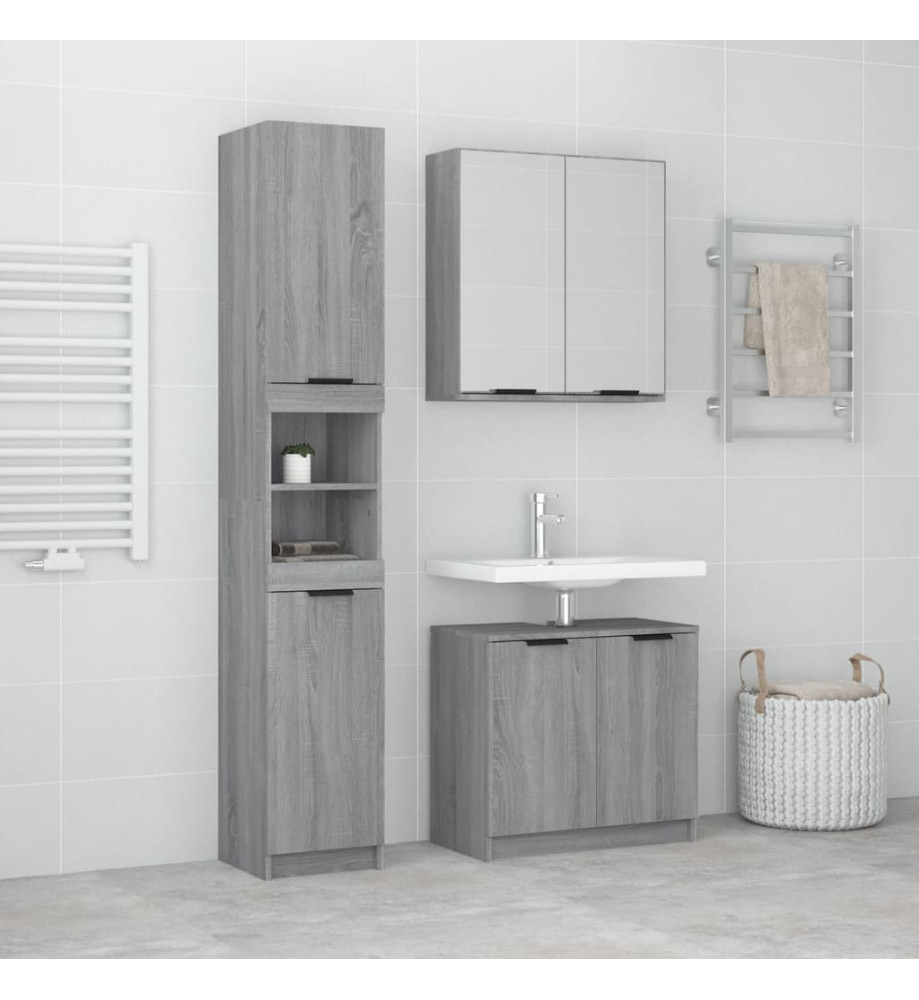 Ensemble d'armoires de salle de bain 3 pcs sonoma gris