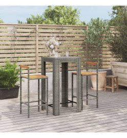 Ensemble de bar jardin 3 pcs gris poly rotin/bois massif acacia