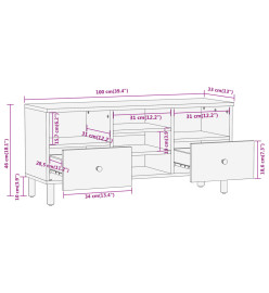 Meuble TV 100x33x46 cm bois massif de manguier