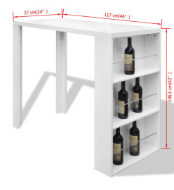 Table de bar MDF avec casier à bouteilles Blanc haut brillance