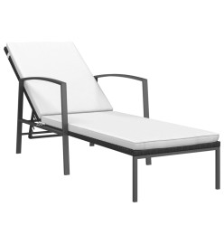 Chaise longue de jardin avec coussin Résine tressée Noir