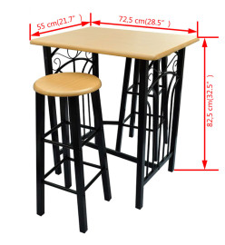 Ensemble de table à dîner Bois brun roux avec noir Acier