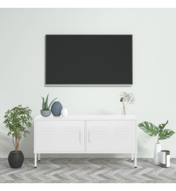 Meuble TV Blanc 105x35x50 cm Acier