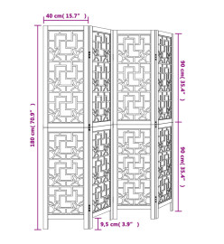 Cloison de séparation 4 panneaux marron bois paulownia massif