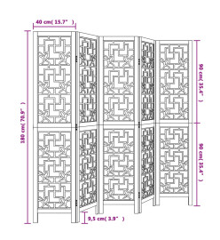 Cloison de séparation 5 panneaux marron bois paulownia massif