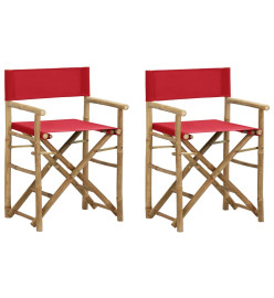 Chaises pliables de directeur 2 pcs Rouge Bambou et tissu