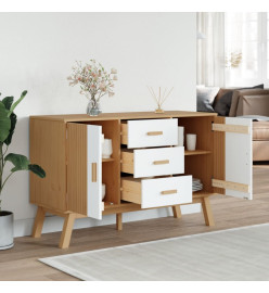 Buffet OLDEN blanc et marron 114x43x73,5 cm bois massif de pin