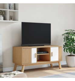 Meuble TV OLDEN blanc et marron 114x43x57 cm bois de pin massif