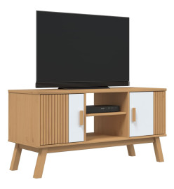 Meuble TV OLDEN blanc et marron 114x43x57 cm bois de pin massif