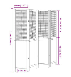 Cloison de séparation 4 panneaux marron foncé paulownia massif