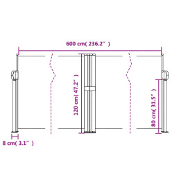 Auvent latéral rétractable rouge 120x600 cm