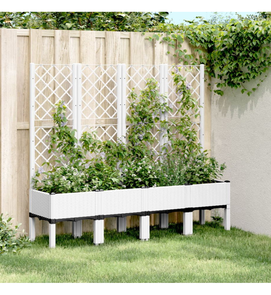 Jardinière avec treillis blanc 160x40x142 cm PP