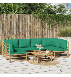 Salon de jardin 7 pcs avec coussins vert bambou