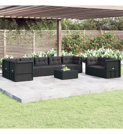 Salon de jardin 8 pcs avec coussins noir résine tressée