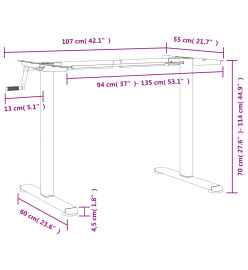 Cadre de bureau debout noir (94-135)x60x(70-114) cm acier