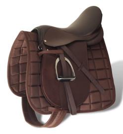 Set de selle équitation 16" en cuir véritable 14 cm 5 en 1 brun