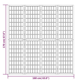 Cloison de séparation pliable 4 panneaux 160x170 cm Noir