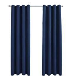 Rideaux occultants avec anneaux en métal 2 pcs Bleu 140x225 cm