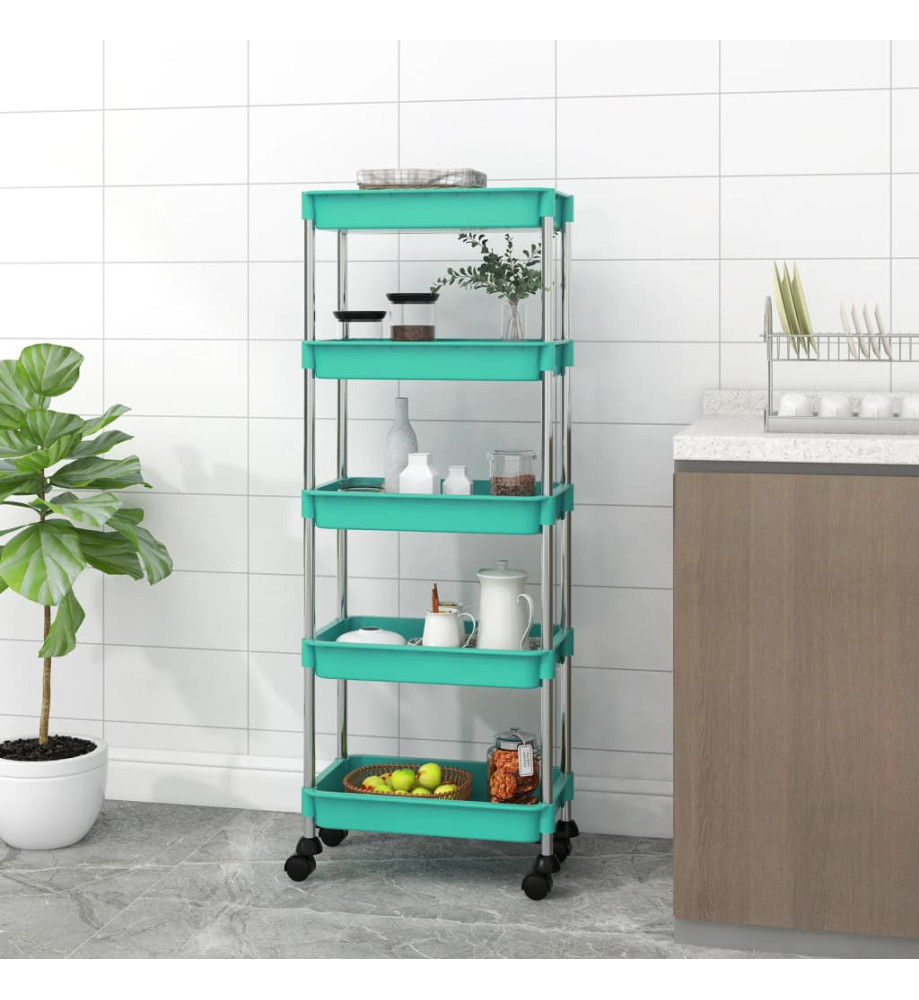 Chariot de cuisine 5 niveaux Turquoise 42x29x128 cm Fer et ABS